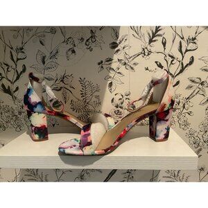 Womens Floral Block Heel Open-Toe Sandals Size 9